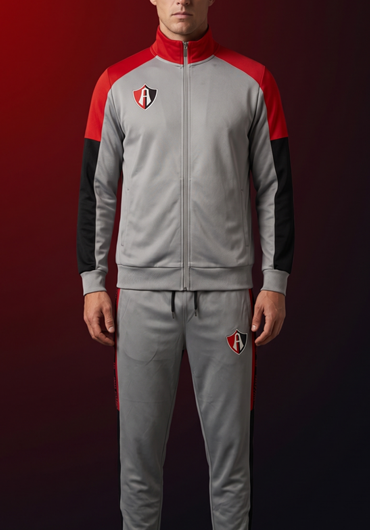 CONJUNTO PANTS ATLAS FC GRIS/ROJO ADULTO