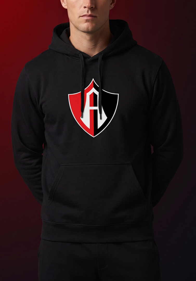 HOODIE NEGRA ESCUDO ATLAS FC CAPUCHA