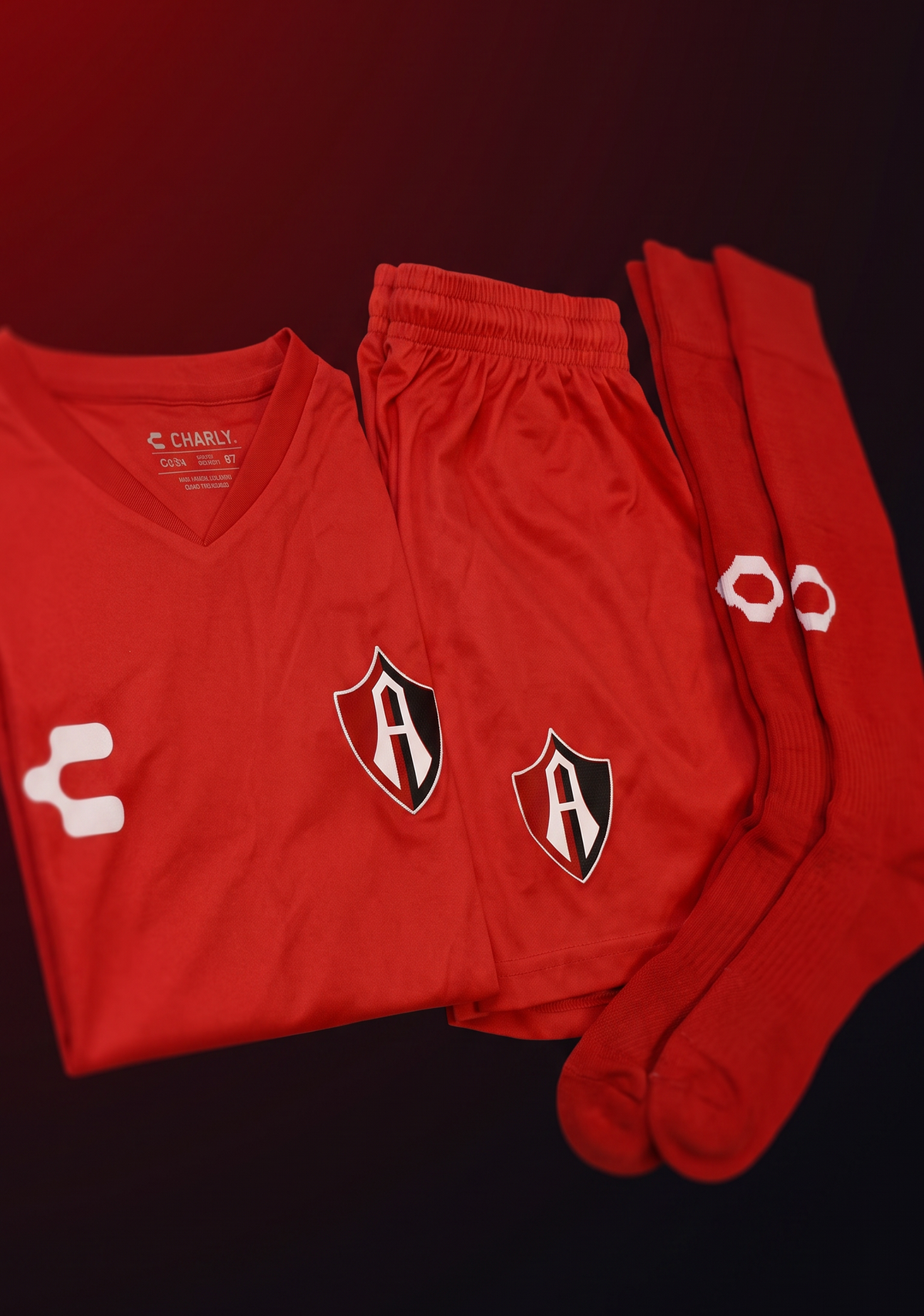 KIT OFICIAL DE ACADEMIAS DE FUTBOL ATLAS FC PARA NIÑO ALTERNO ROJO