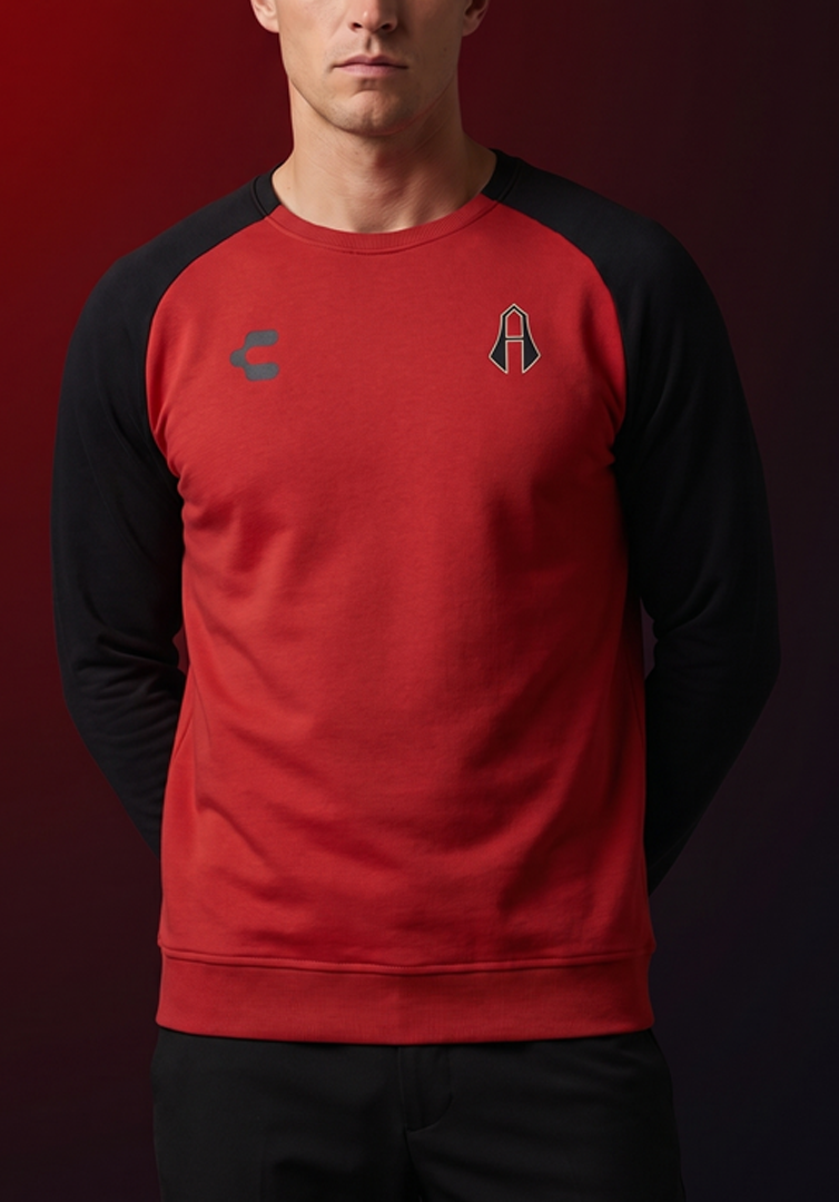 SUÉTER CHARLY SPORT FÚTBOL EQUIPAMIENTO ATLAS 25/26 COLOR ROJO NEGRO PARA HOMBRE