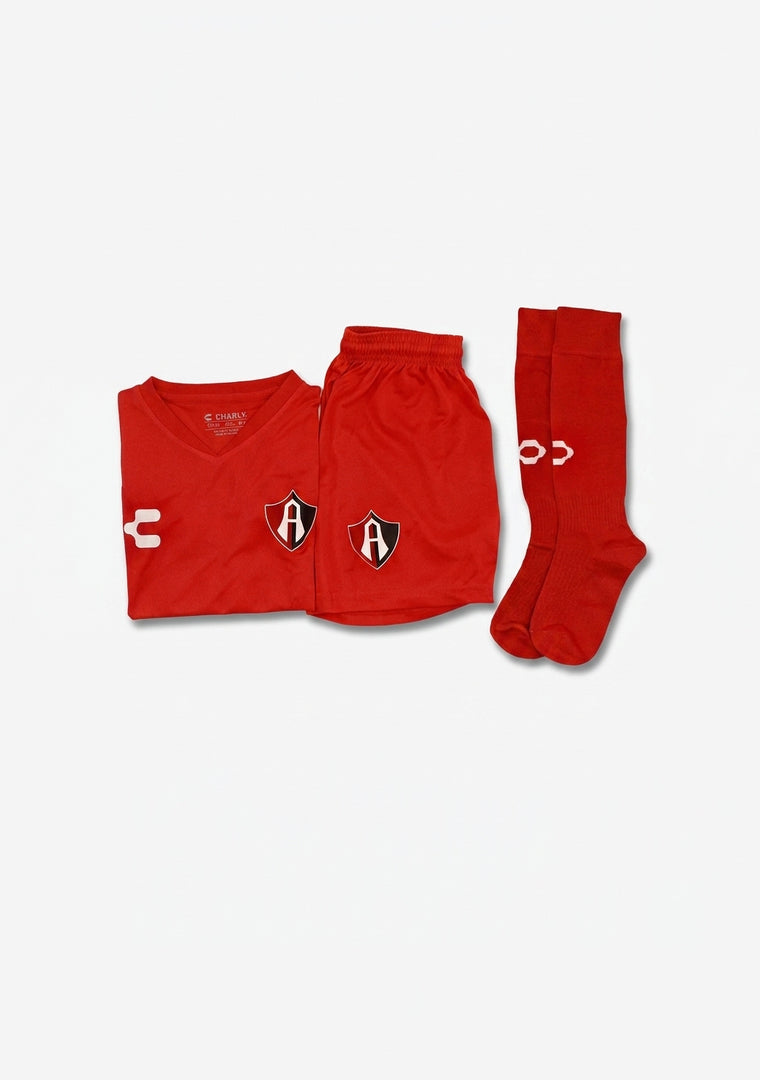KIT OFICIAL DE ACADEMIAS DE FUTBOL ATLAS FC PARA NIÑO ALTERNO ROJO