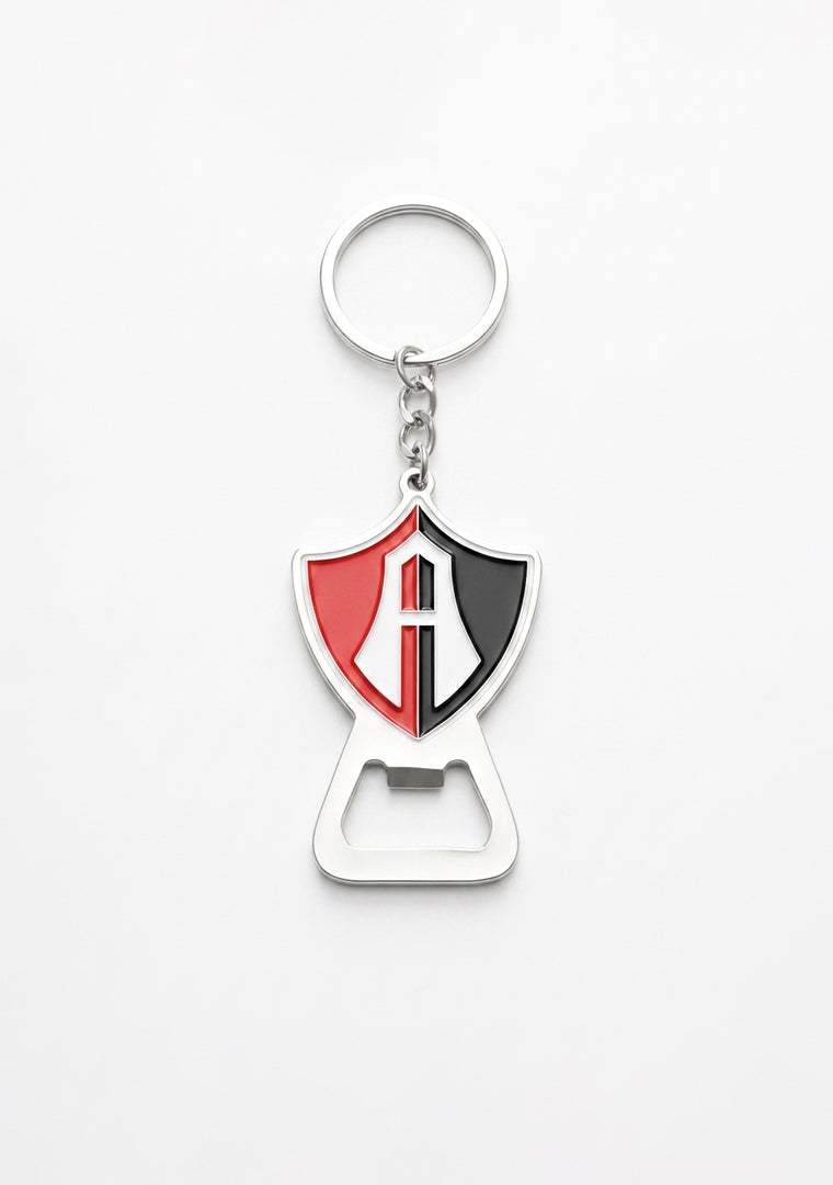 LLAVERO CON DESTAPADOR ESCUDO ATLAS FC PLATA