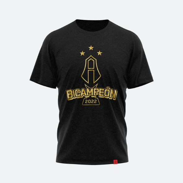 PLAYERA ATLAS FC BICAMPEÓN EN COLOR NEGRO CON DORADO